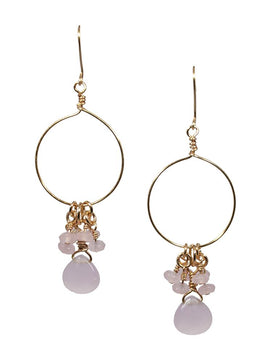 Pink Chalcedony and Jade Cluster Hoop Earrings